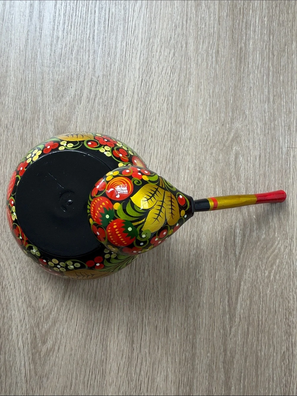 Russian Khokhloma Style Wooden Bowl & Spoon Set Folk Art Decor